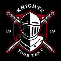 Emblem of knight helmet with swords. vector