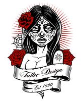 Tattoo girl monochrome version vector