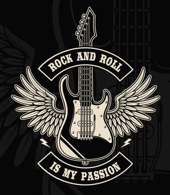 Rock and roll guitar with wings illustration