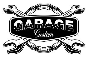 Emblema de garaje con cadena de motos. vector