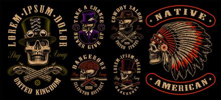 Set of designs with skulls in different styles  vector