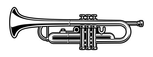 Ilustración en blanco y negro de trompeta vector