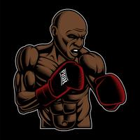 Ilustración coloreada de boxeador en el fondo oscuro.