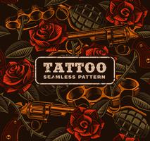 Weapon with roses, tattoo seamless pattern. vector