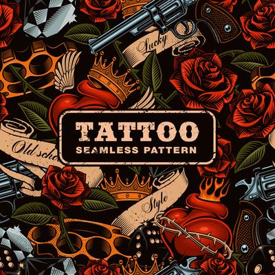 Old school tattoo seamless pattern.