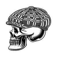 Black and white  illustration of a bully skull in cap vector