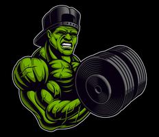 Coloured illustration of a bodybuilder with dumbbell vector