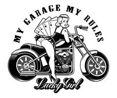 Pin up chica con moto vector