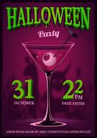 Halloween party poster with illustration of cocktail with eyes inside.  vector