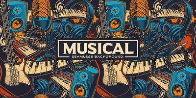 Musical seamless background with different insrtuments vector
