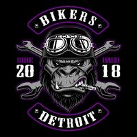 Gorilla Biker with crossed wrenches. vector