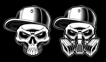 Calaveras de graffiti en blanco y negro. vector