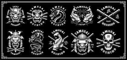 Set of samurai emblems for dark background vector