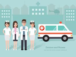 Group of doctors and nurses, medical staff. vector