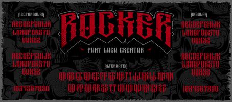 Rocker display fuente logo creador en el fondo oscuro vector