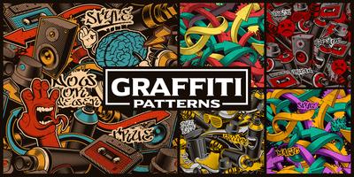 Set of seamless patterns with graffiti art vector
