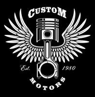 Vintage piston with wings on dark background vector