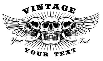 Vintage skull with wings vector