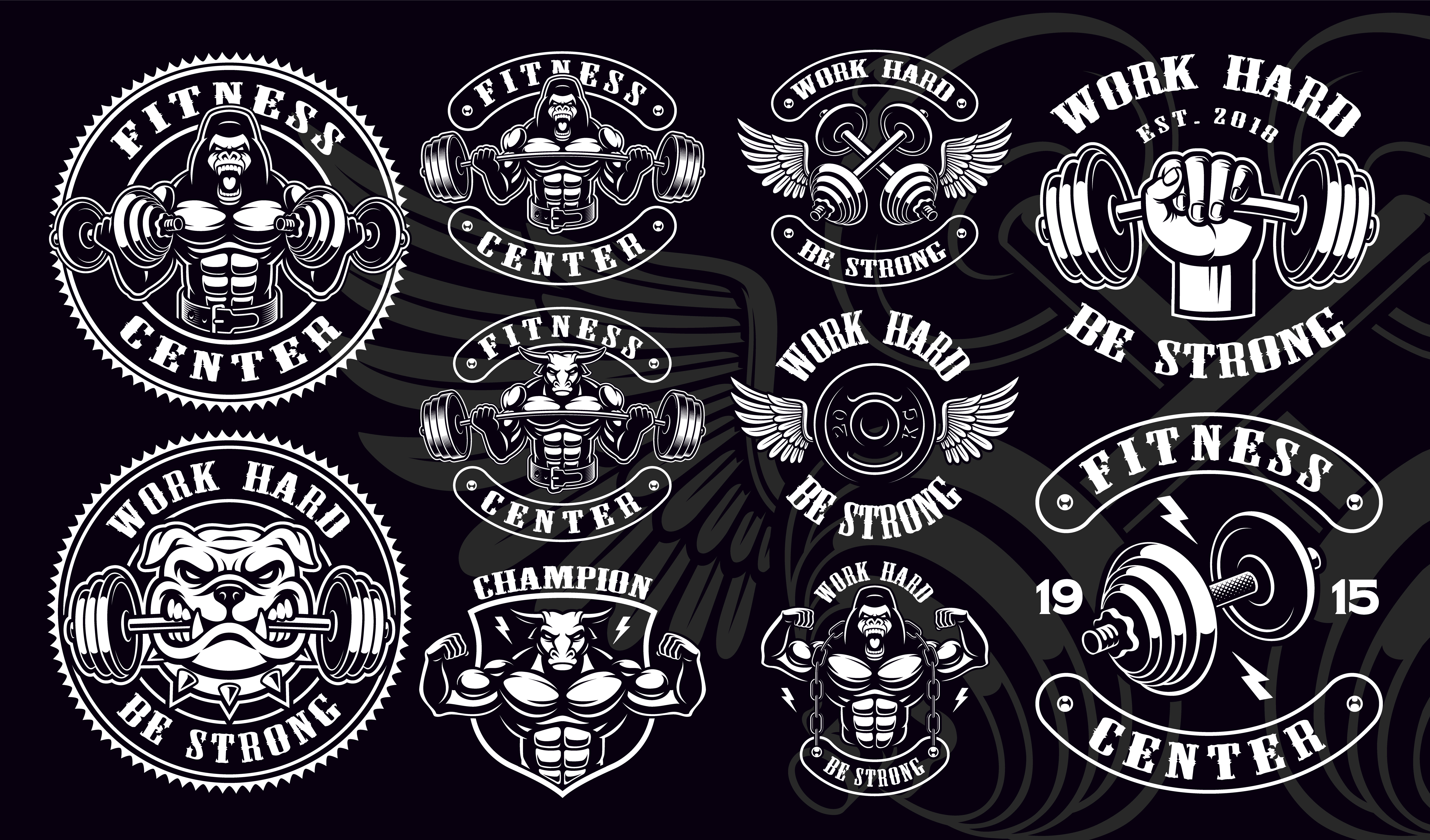 Set Of Vintage Badges Logos Shirt Designs For Gym Download