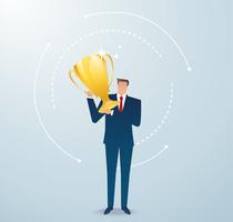 businessman hold the gold trophy successful winner. business concept  vector