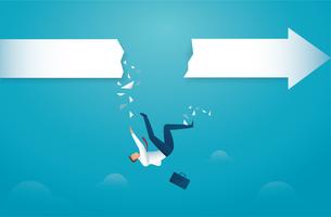 businessman falls from arrow. concept of into the abyss crisis bankruptcy vector