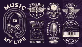 Set of black and white designs of Dj theme. vector