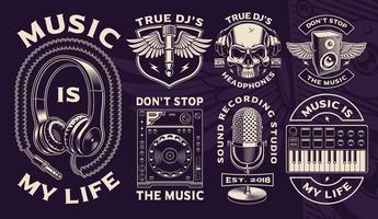 Conjunto de diseños en blanco y negro de tema dj. vector