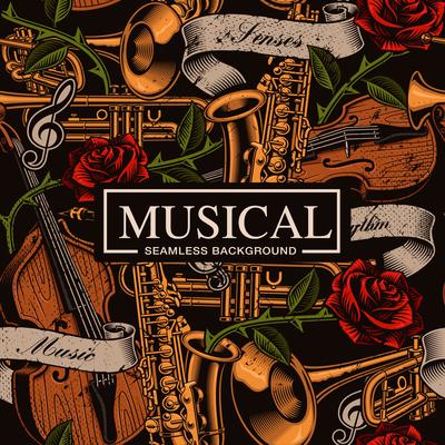 Musical seamless background in tattoo style