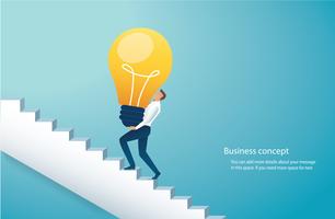 businessman carring light bulb climbing stairs to success  vector