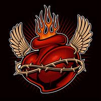 Tattoo chicano heart with flames (color version)