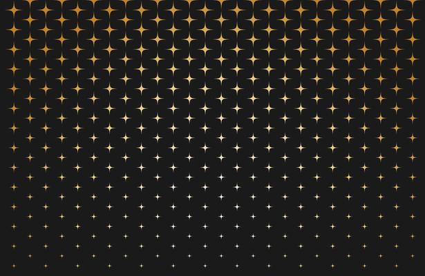 Abstract pattern of scale gold stars on black background - Vector illustration