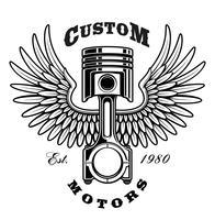 Vintage piston with wings on white background vector