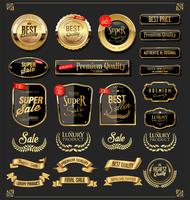 Insignias y etiquetas de oro premium de lujo vector