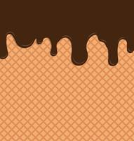 Flowing chocolate on wafer background - Vector Illustration