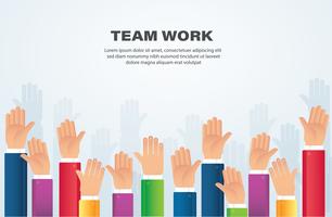 Raised hands. team work concept. background  vector