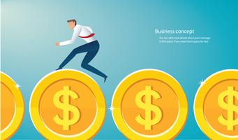 businessman running on gold coins to success  vector