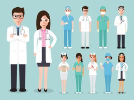 Group of doctors and nurses and medical staff. vector