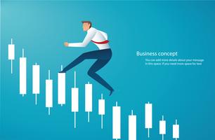 Businessman running with candlestick chart background, concept of stock market, vector