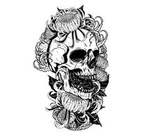 Skull with chrysanthemum tattoo by hand drawing vector