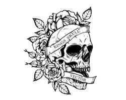 Skull with chrysanthemum tattoo by hand drawing vector