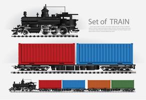 Cargo train on a rail road Vector illustration