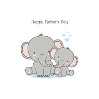 Father's Day card with funny cartoon characters.Dad Elephant and his baby vector