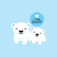 Tarjeta del día del padre con papá oso polar y su bebé. vector