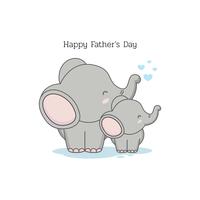 Father's Day card with funny cartoon characters. Dad Elephant and his baby vector