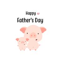 Happy father's day card. Cute pig cartoon dad and baby. vector