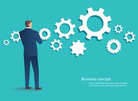 standing businessman with cogs wheel background , business concept of development vector illustration