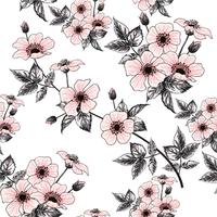 Seamless pattern pink wild rose flowers on pastel background.Vector illustration hand drawing doodle.For used wallpaper design,textile fabric or wrapping paper. vector
