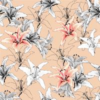 Seamless pattern vintage pink lilly flowers on pastel background.Vector illustration watercolor style.For used wallpaper design,textile fabric or wrapping paper vector
