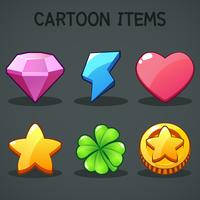 Cartoon items Different symbols asset GUI elements for casual mobile game vector