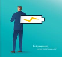 business concept of businessman standing with full battery vector illustration